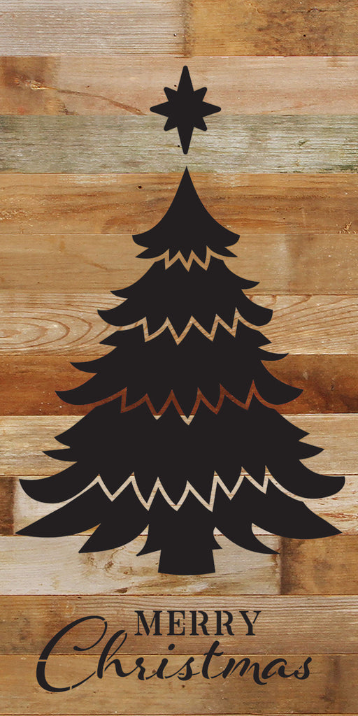 Merry Christmas Christmas Tree / 12x24 Reclaimed Wood Wall Decor