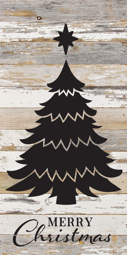 Merry Christmas Christmas Tree / 12x24 Reclaimed Wood Wall Decor