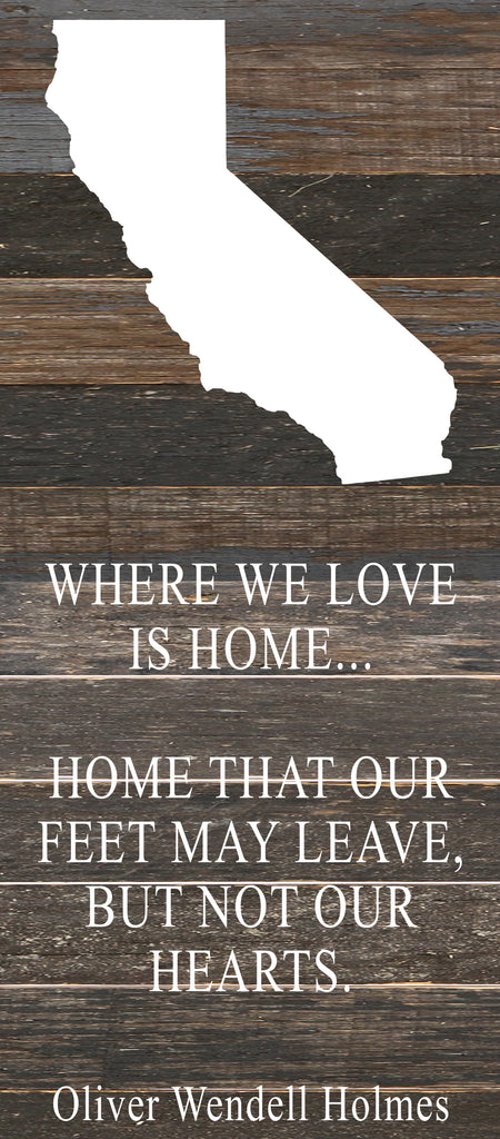 Where we love is home home that our feet may leave, but not our hearts. Oliver Wendell Holmes / 6"x14" Reclaimed Wood Sign