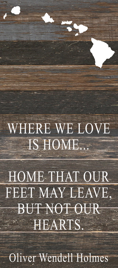 Where we love is home home that our feet may leave, but not our hearts. Oliver Wendell Holmes / 6"x14" Reclaimed Wood Sign