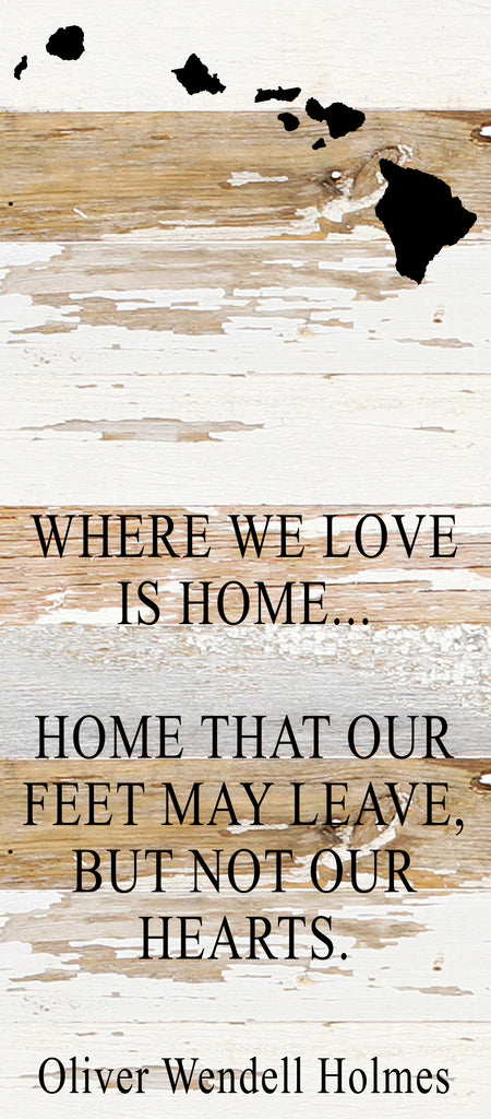 Where we love is home home that our feet may leave, but not our hearts. Oliver Wendell Holmes / 6"x14" Reclaimed Wood Sign