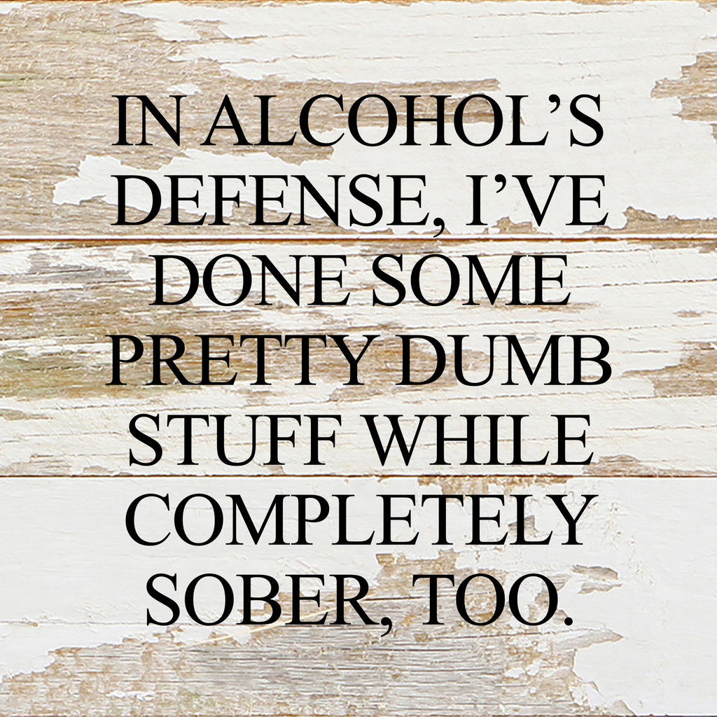 In alcohol's defense, I've done some pretty dumb stuff while completely sober, too. / 6"x6" Reclaimed Wood Sign
