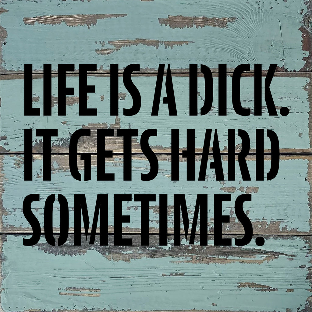 Life is a dick. It gets hard sometimes / 8x8 Blue Whisper Reclaimed Wood Wall Decor