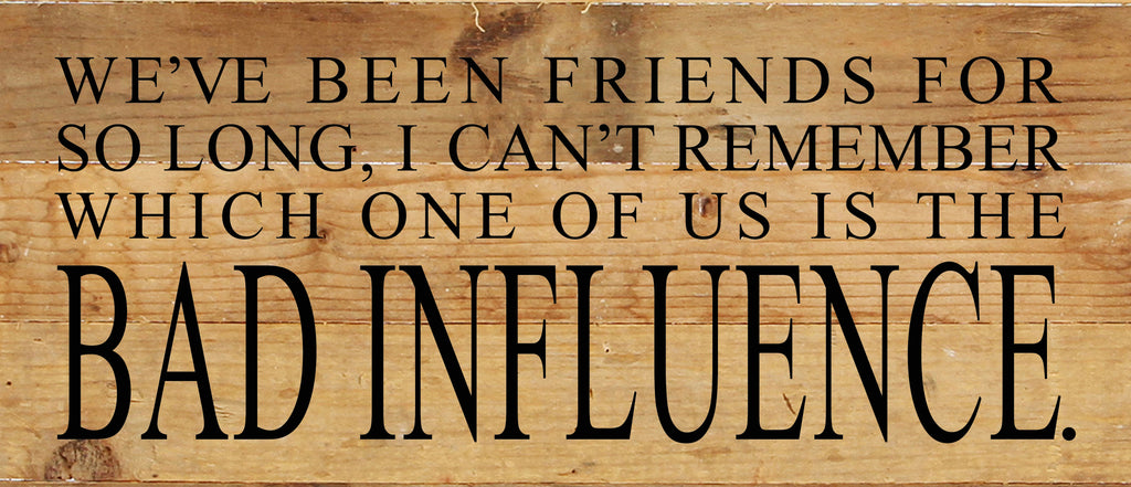 We've been friends for so long, I can't rememer which one of us is the bad influence. / 14"x6" Reclaimed Wood Sign