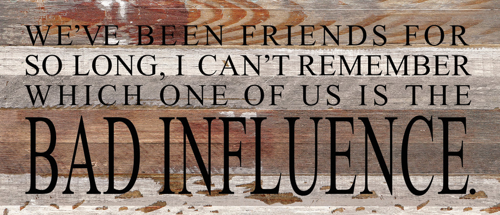 We've been friends for so long, I can't rememer which one of us is the bad influence. / 14"x6" Reclaimed Wood Sign
