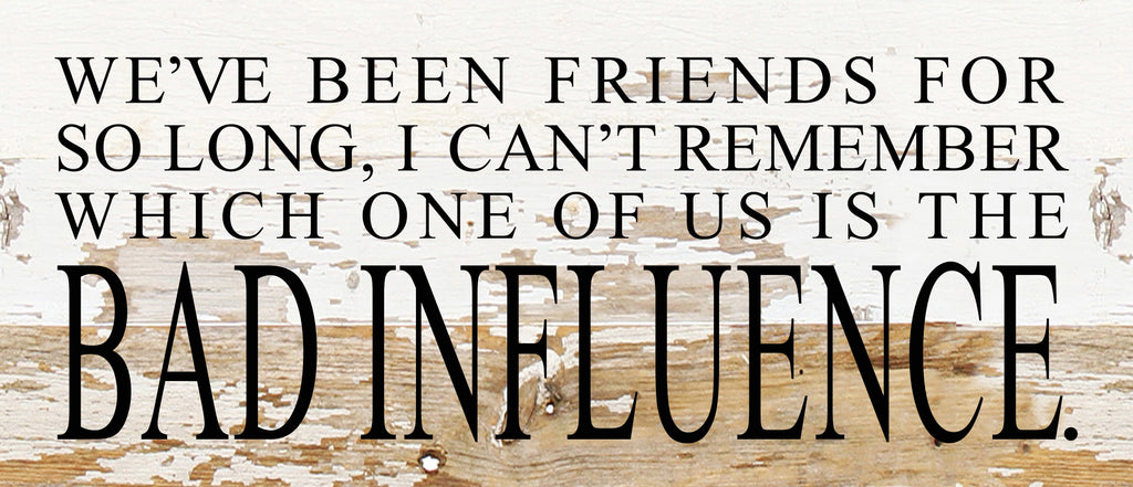 We've been friends for so long, I can't rememer which one of us is the bad influence. / 14"x6" Reclaimed Wood Sign