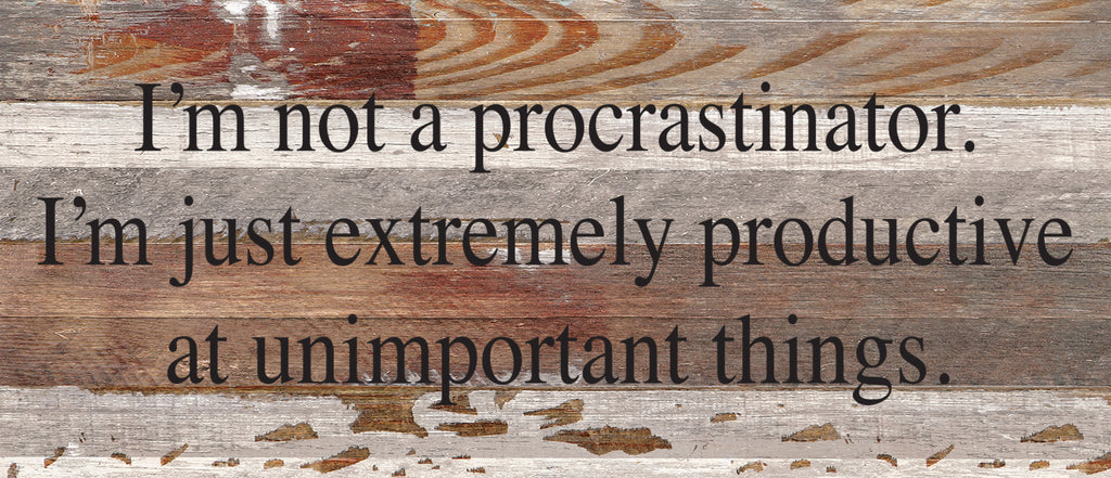 I'm not a procrastinator. I'm just extremely productive at unimportant things. / 14"x6" Reclaimed Wood Sign