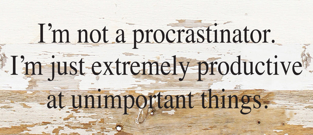 I'm not a procrastinator. I'm just extremely productive at unimportant things. / 14"x6" Reclaimed Wood Sign