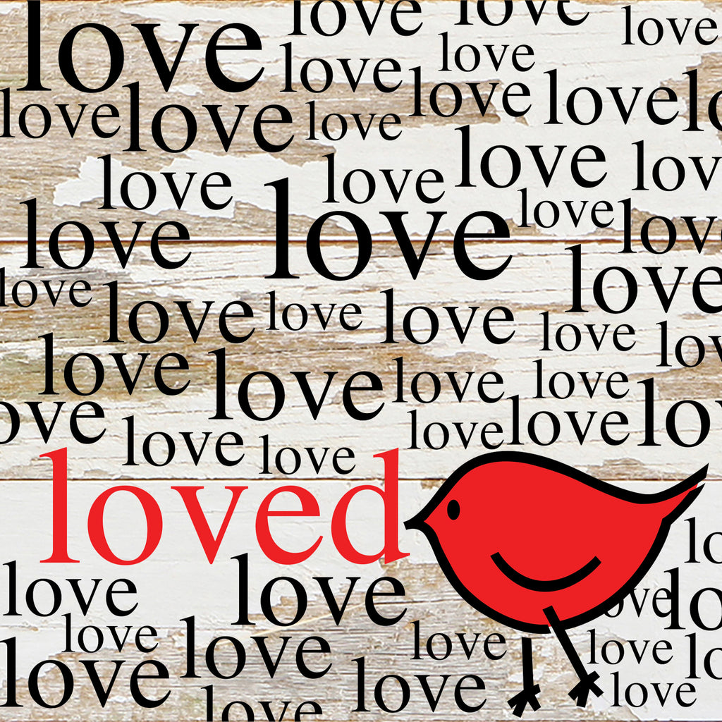 loved, love (bird graphic) / 14"x14" Reclaimed Wood Sign