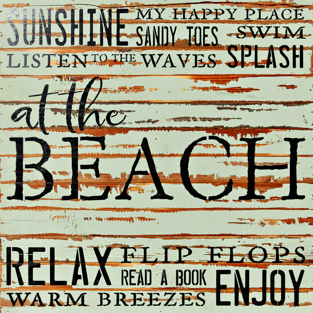 At the beach: my happy place, listen to the waves, read a book, relax... / 24x24 Reclaimed Wood Wall Art